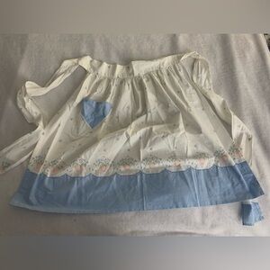 Vintage Half Apron Blue And White Floral Teapot Print Pocket Cottagecore 50s 60s